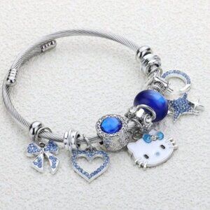 HELLO‎ KITTY Silver & Blue Rhinestone Charm Bracelet BRAND-NEW & SO CUTE!